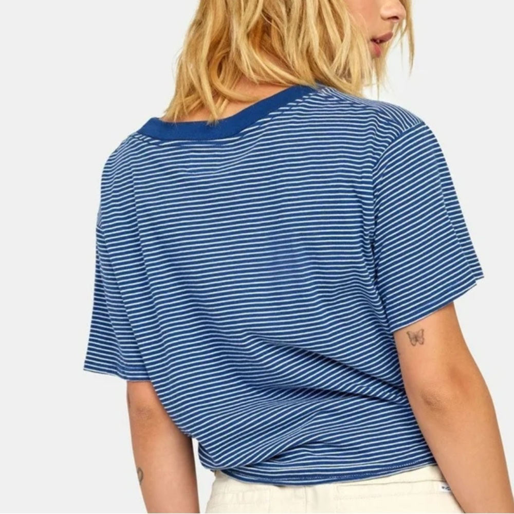 RVCA Navy and White Striped Tee